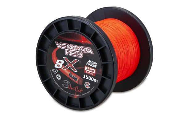 Uni Cat šňůra 8 X Vencata Red 0,37mm, 1500 m, 34 kg